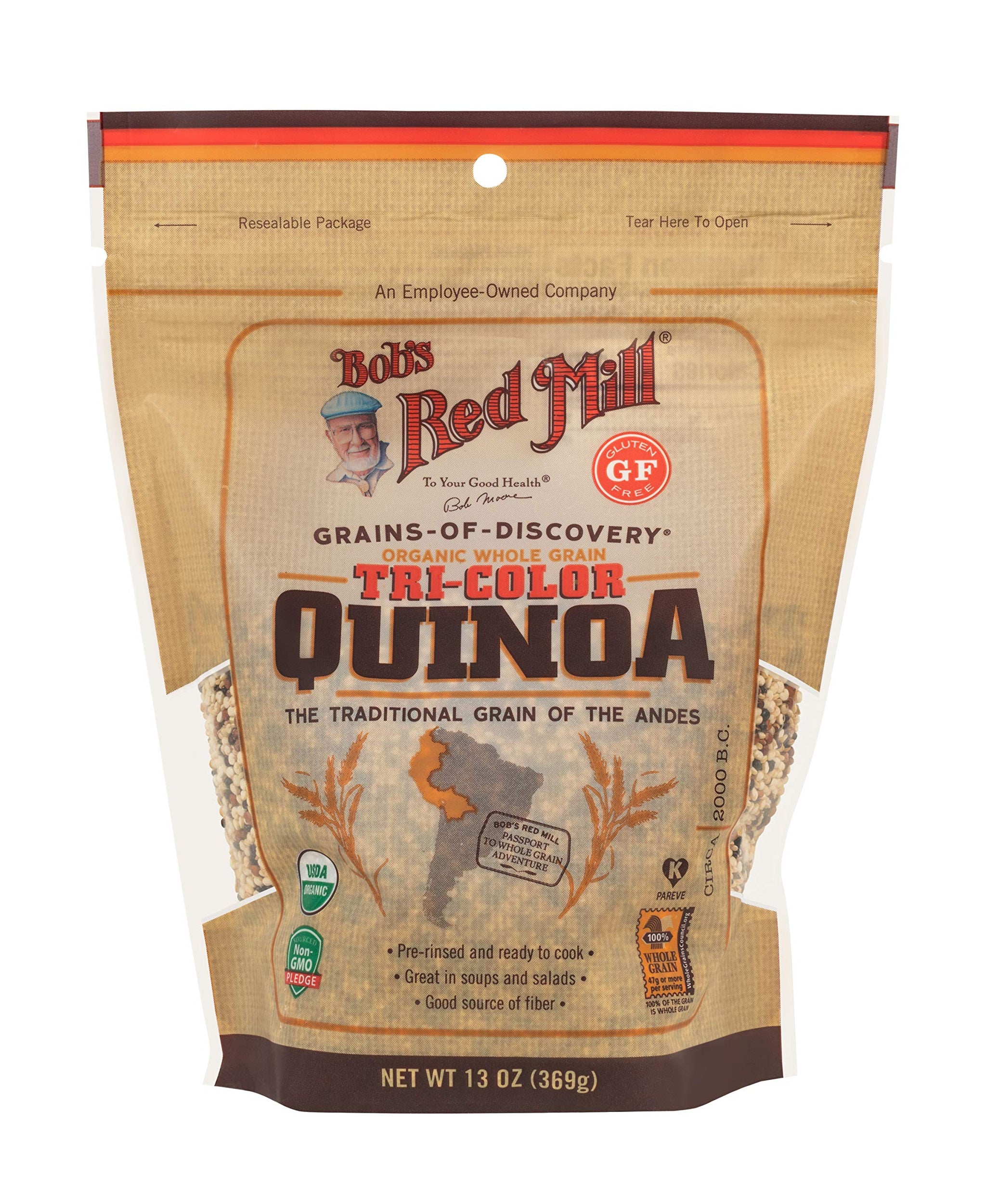 Bob's Red Mill Organic Tri-Color Quinoa, 13oz (Pack of 1) - Non GMO, Whole Grain, Vegan, Kosher