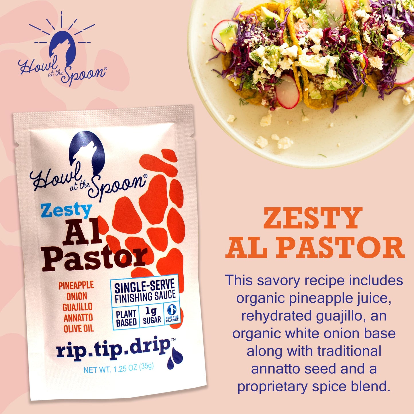 Howl at the Spoon's Al Pastor 6-pack - Single Serve Mexican Sauce, Delicious on Tacos, Shrimp, Chicken. All Natural with No Preservatives, Small Batch