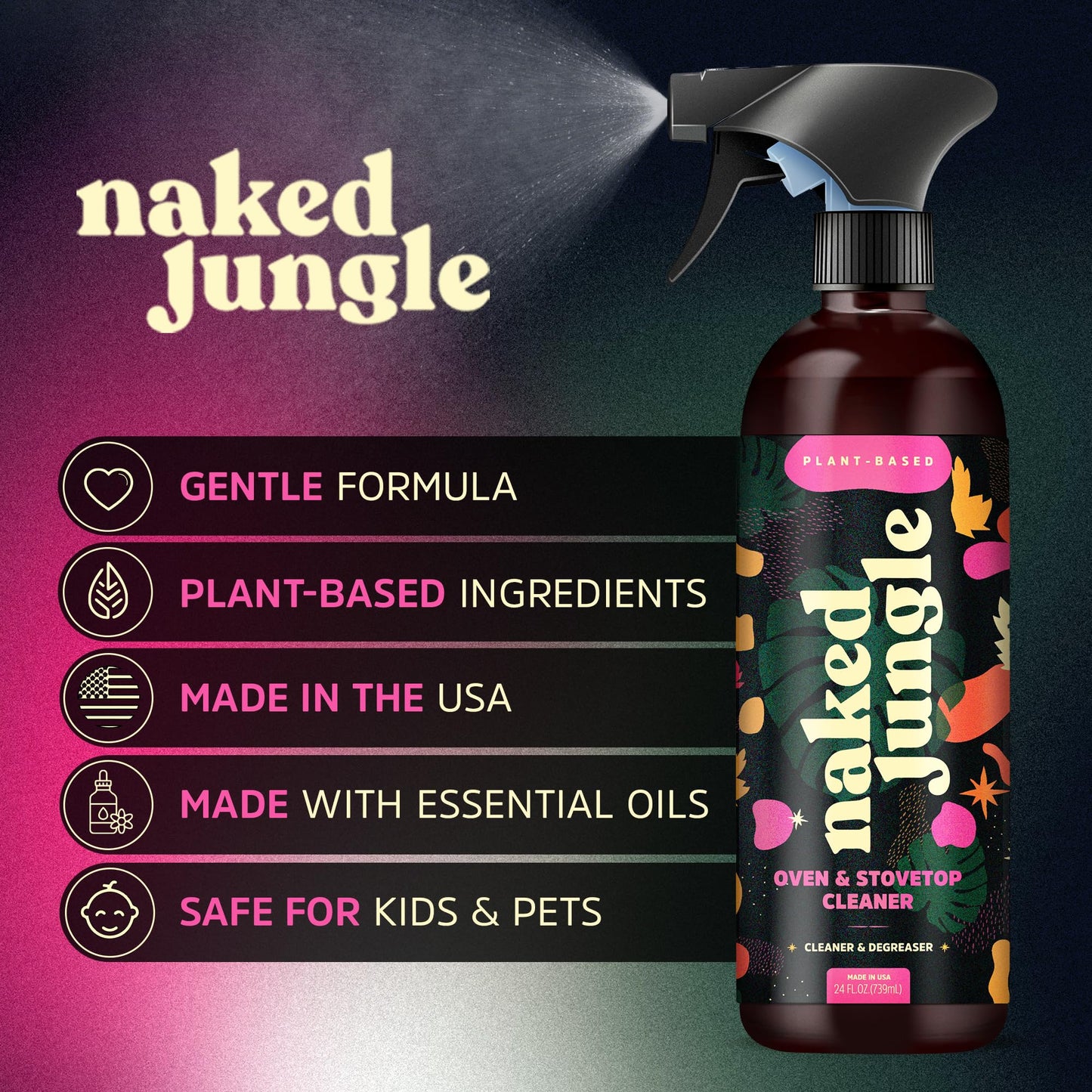 Naked Jungle Premium Plant-Based Stove Top Cleaner and Oven Cleaner with a Heavy Duty Degreaser, Cleaning Spray for Cooktop & Gas Stove Cleaner (24oz)