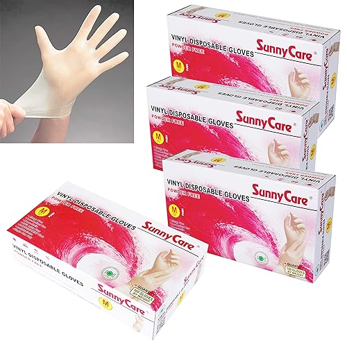 SunnyCare Vinyl Gloves Powder Free Food Service (Latex Nitrile Free) M 4 Box/400pcs