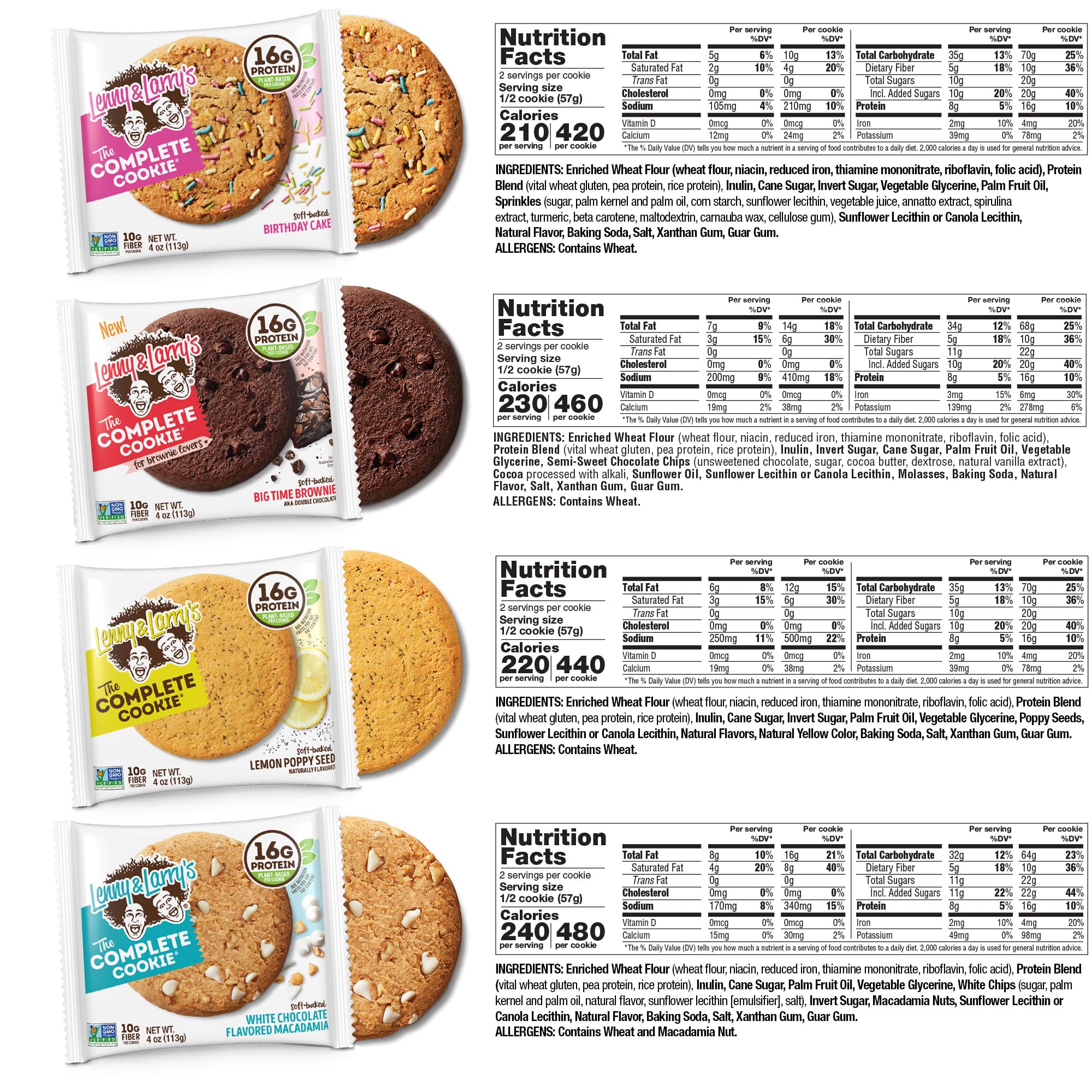 Lenny & Larry's Complete Protein Cookie, [8 Flavor Variety], Chewy Soft Baked, 16g Plant Protein, Vegan, Non-GMO, High Fiber, 4 Ounce Cookie (Pack
