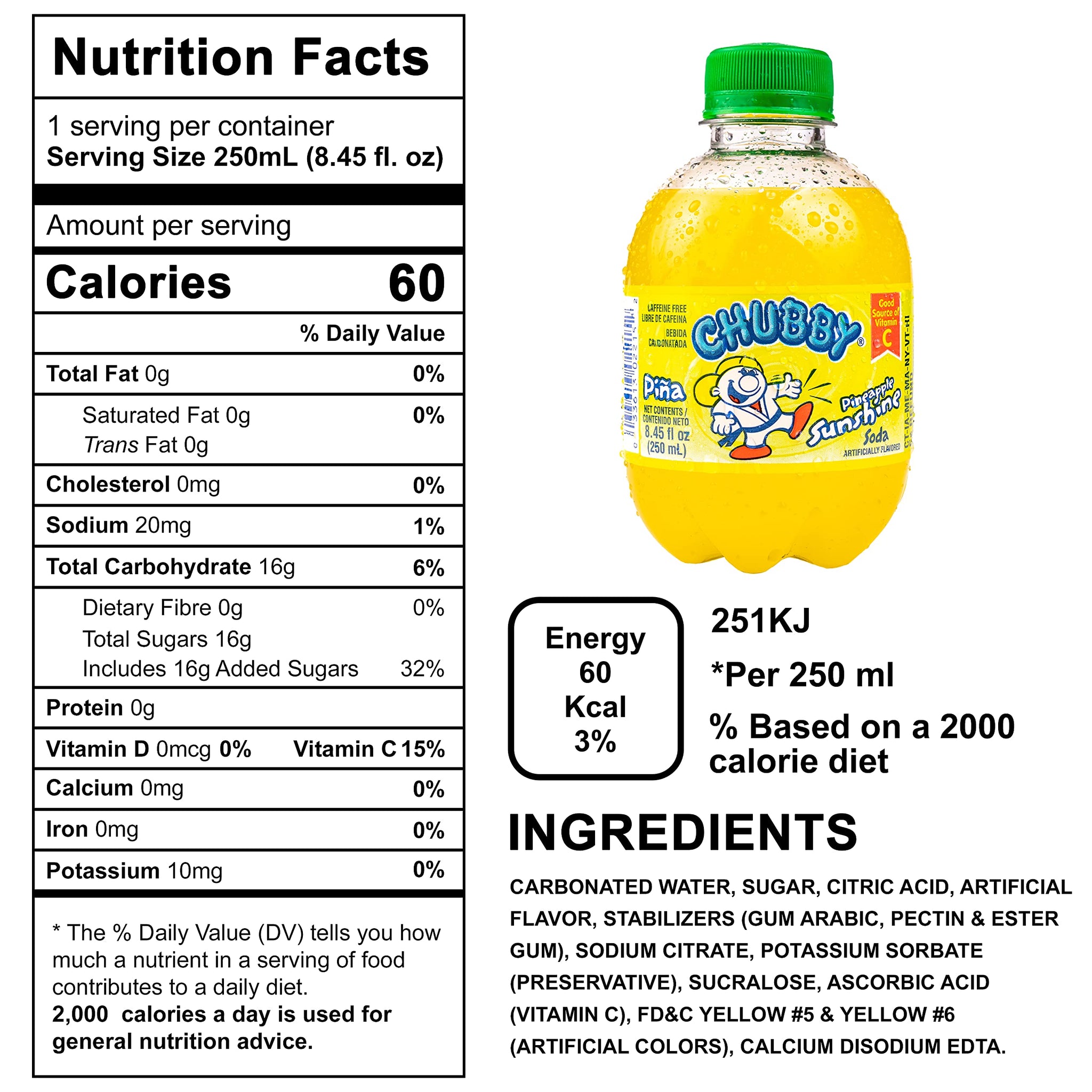 Chubby USA Soda 8.4 oz (250ml) 6 Pack (Pineapple)