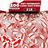 Soft Peppermint Candy Balls, 200 Pieces of Classic Christmas Candy Bulk, Stocking Stuffer, Individually Wrapped Red and White Striped Peppermint Puffs