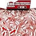 Soft Peppermint Candy Balls, 200 Pieces of Classic Christmas Candy Bulk, Stocking Stuffer, Individually Wrapped Red and White Striped Peppermint Puffs