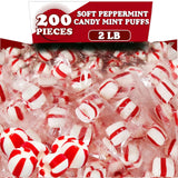 Soft Peppermint Candy Balls, 200 Pieces of Classic Christmas Candy Bulk, Stocking Stuffer, Individually Wrapped Red and White Striped Peppermint Puffs