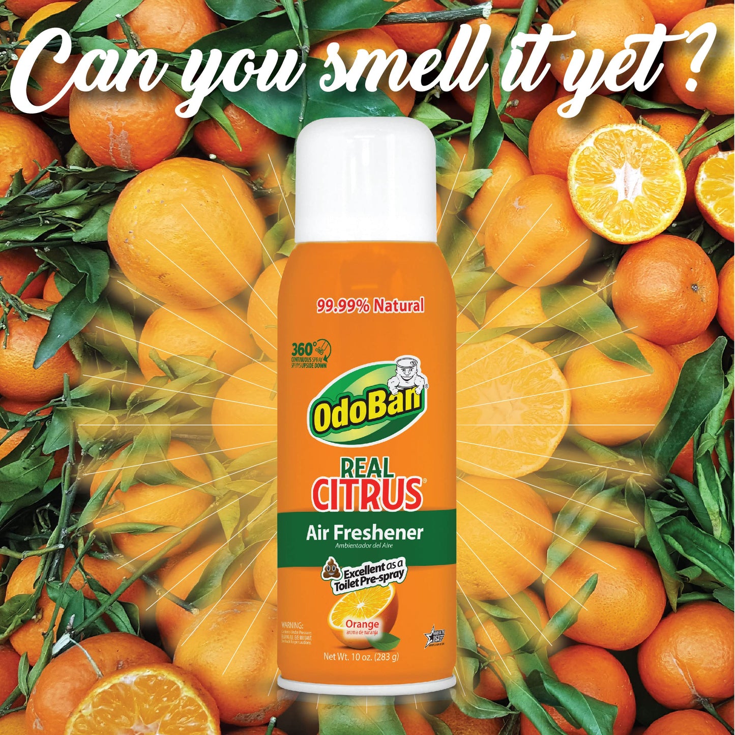 OdoBan Aroma Eliminator Set, Made in the USA, 10 Ounce Toilet Spray 360-Degree Continuous Spray Natural Oil Real Citrus Orange Air Freshener and 14