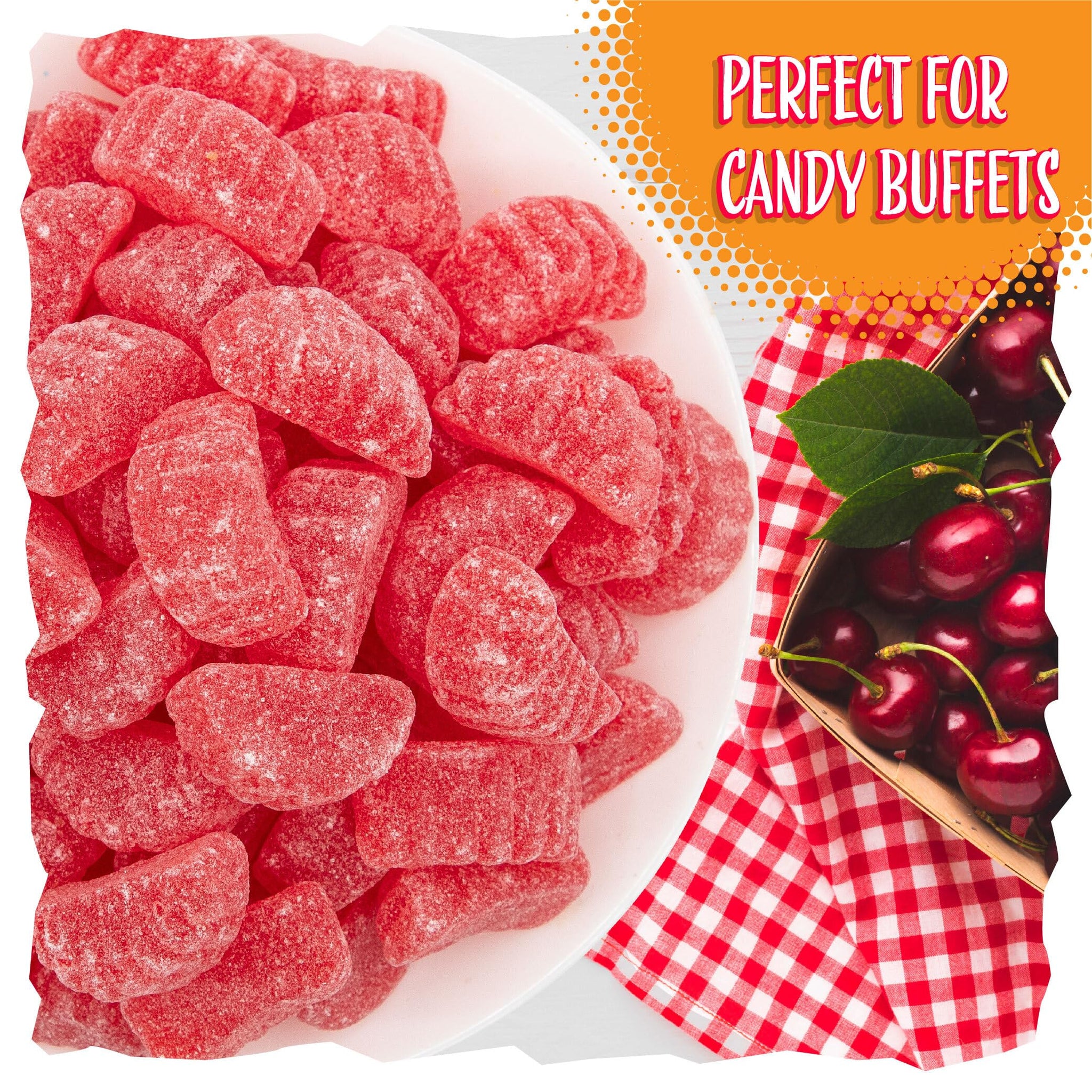 Cherry Slices Jelly Candy | 2 Pound Bag | Soft Sugar Dusted Fruit Slices with Classic Cherry Flavor | Fruit Jellies for Holiday Candy Buffets
