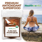 Healthworks Superfoods Organic Cacao Powder - 16 Oz / 1 Lb - Cocoa Chocolate Substitute - Rich Chocolate Flavour - Sugar-Free, Keto, Vegan & Non-GMO - Peruvian Bean/Nut Origin - Antioxidant Superfood