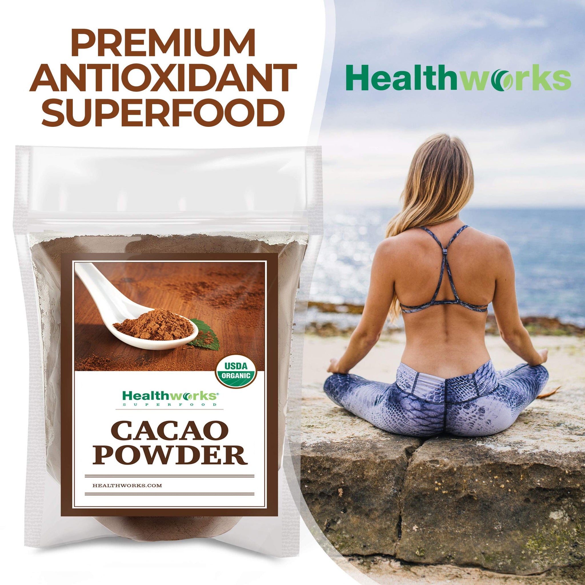 Healthworks Superfoods Organic Cacao Powder - 16 Oz / 1 Lb - Cocoa Chocolate Substitute - Rich Chocolate Flavour - Sugar-Free, Keto, Vegan & Non-GMO - Peruvian Bean/Nut Origin - Antioxidant Superfood