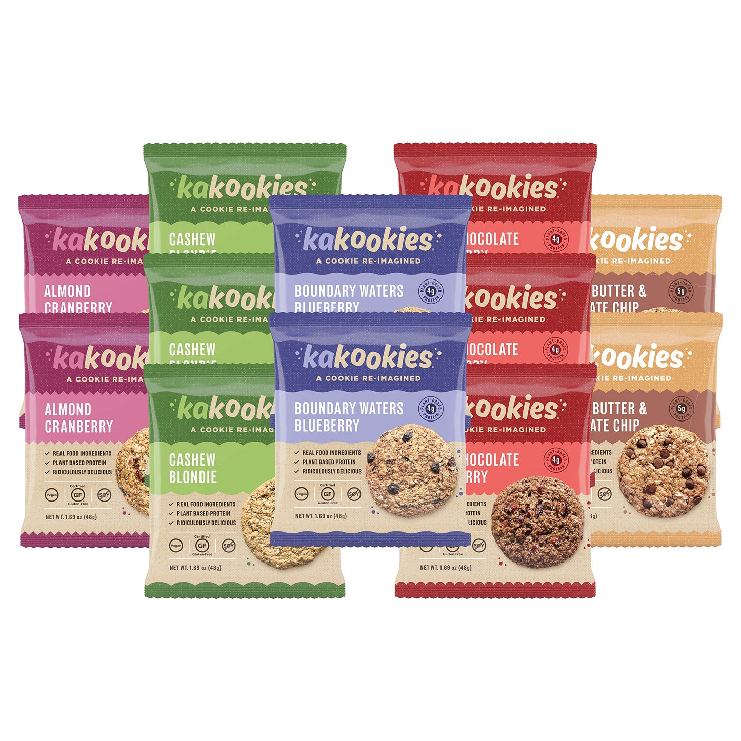 Kakookies A Cookie Re-Imagined, Assortment of 5 Flavors (Box of 12 Cookies), Soft-Baked, Plant-Based, Dairy Free, Gluten Free, Vegan