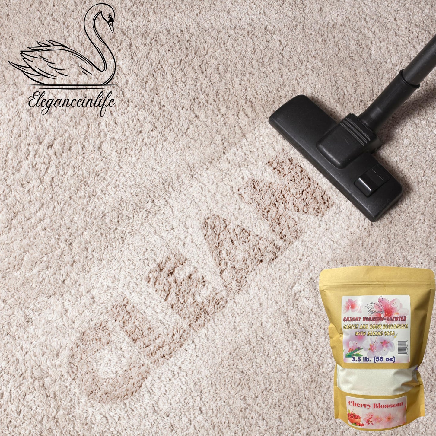 Eleganceinlife Cherry Blossom-Scented Carpet and Room Deodorizer with Baking Soda, 3.5 lb. (56 oz)