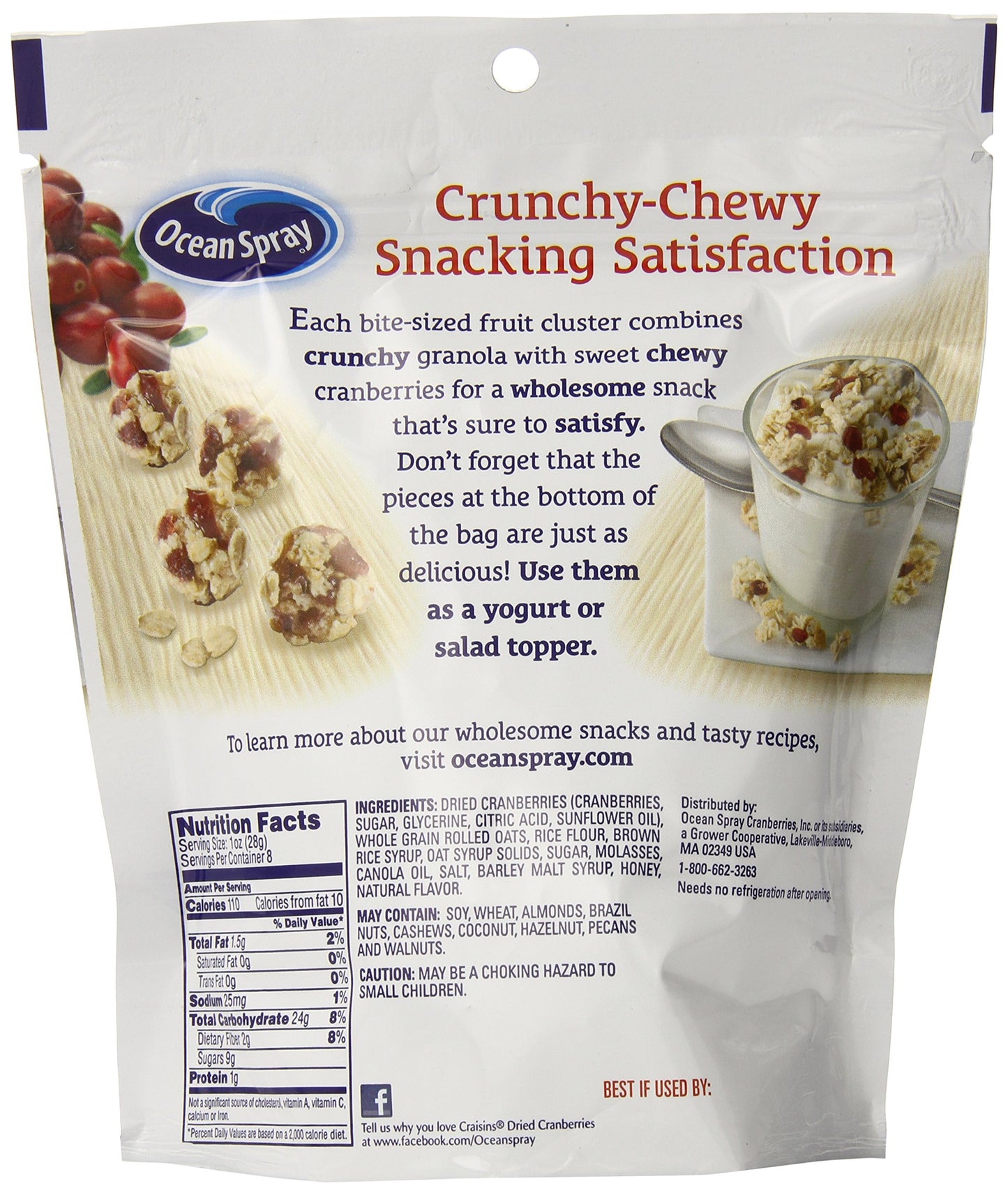 Ocean Spray Craisins Fruit Clusters, Cranberry Granola, 8 Ounce