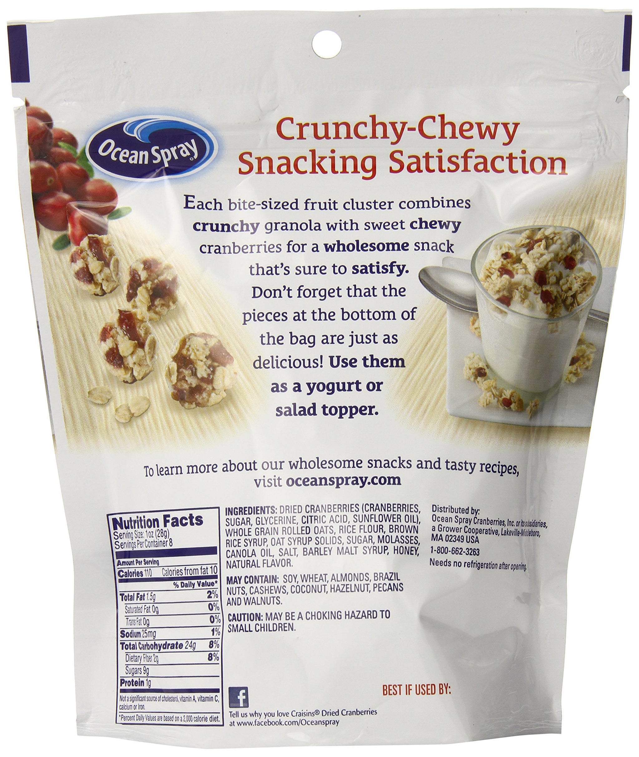 Ocean Spray Craisins Fruit Clusters, Cranberry Granola, 8 Ounce