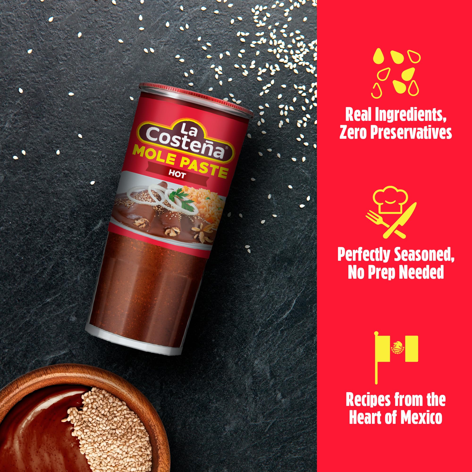 La Costeña Red Mole Sauce - Traditional Paste with Ancho Chiles, Cacao & Spices - Mexican Food, Enchilada Seasoning, Meat Marinade, Rice, Tamale