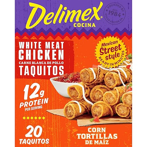 Delimex White Meat Chicken Taquitos Frozen Snacks, 20 ct Box