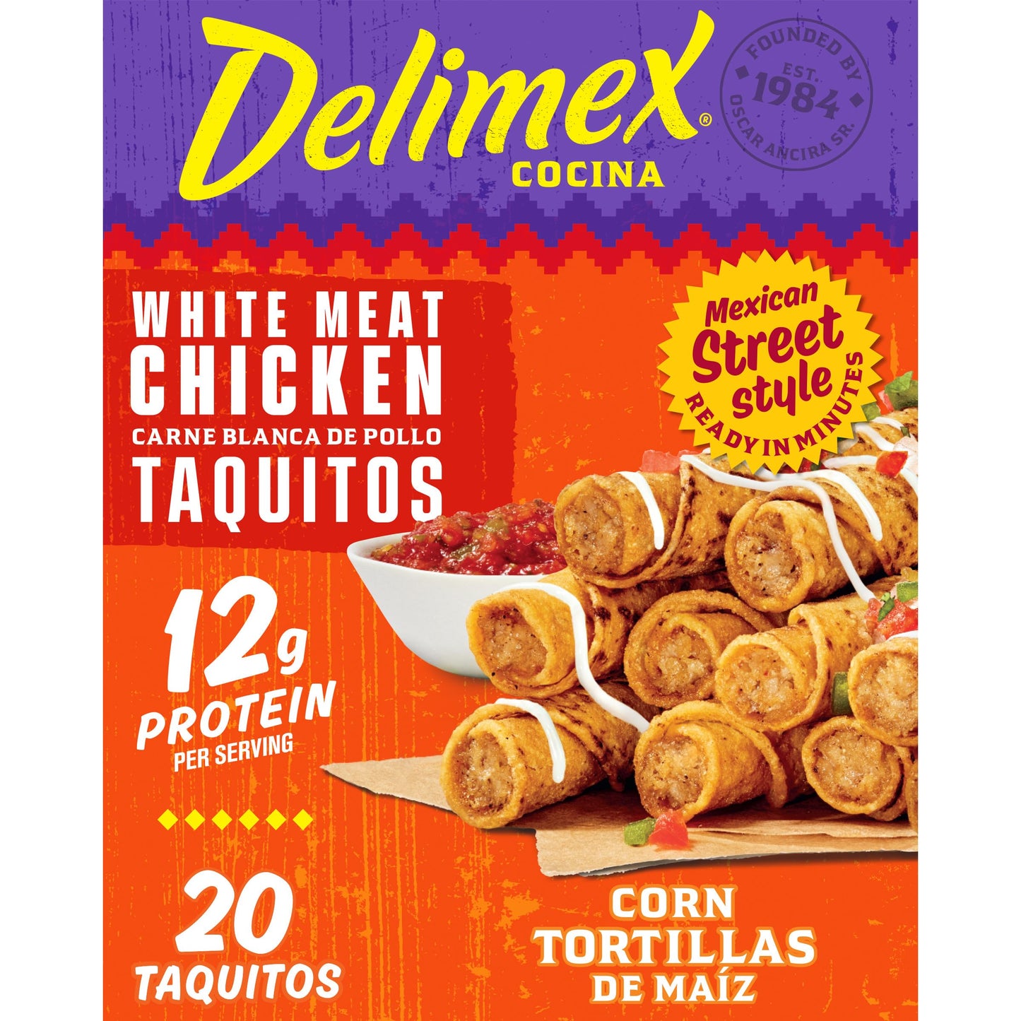 Delimex White Meat Chicken Taquitos Frozen Snacks, 20 ct Box