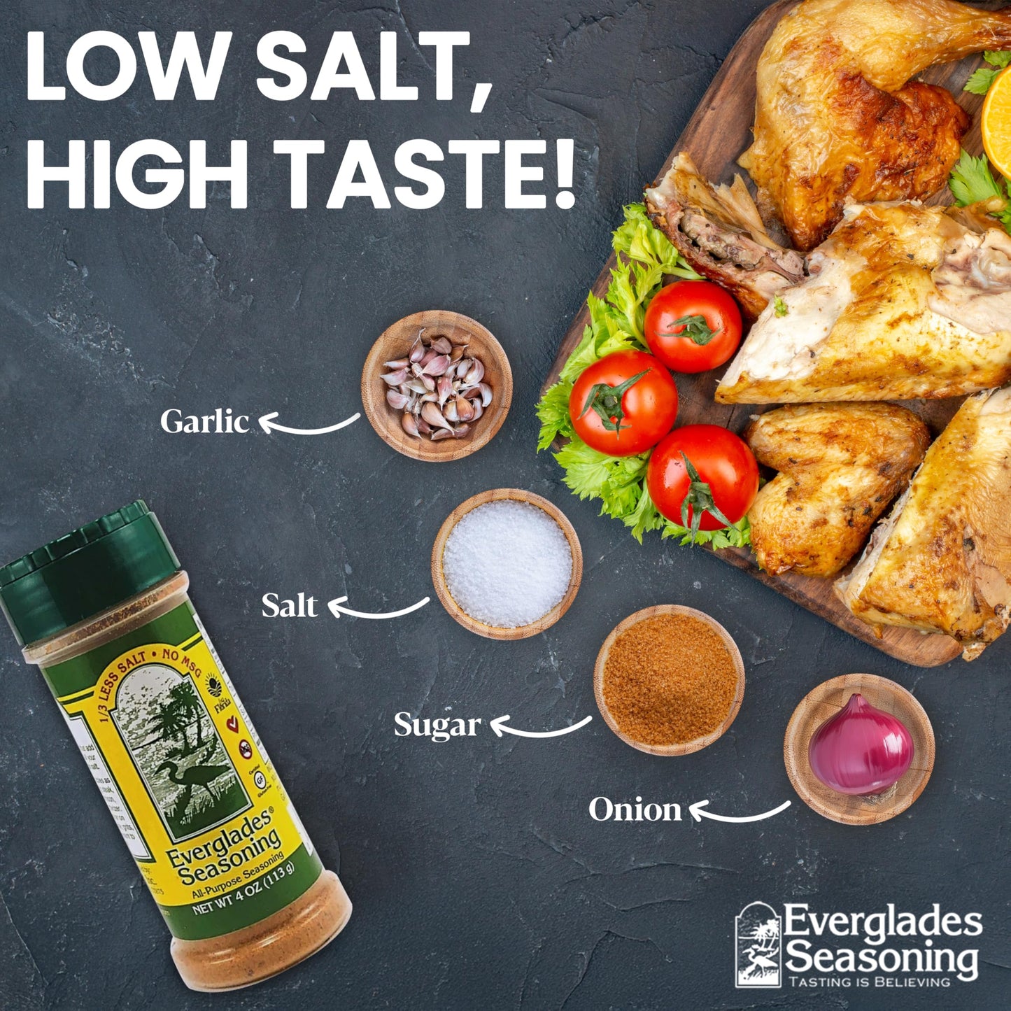 Everglades All Purpose Seasoning - 1/3 Less Salt Southern Blend - 4 oz