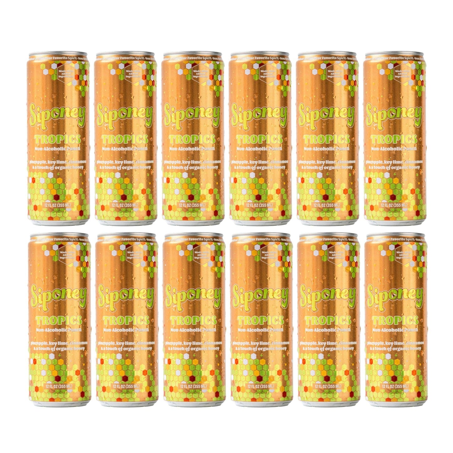 Siponey Tropics Non-Alcoholic Punch Cocktail - Pineapple & Lime Mocktail with Honey & Cinnamon, Real Juice, Zero Alcohol, Gluten-Free, Ready-to-Drink
