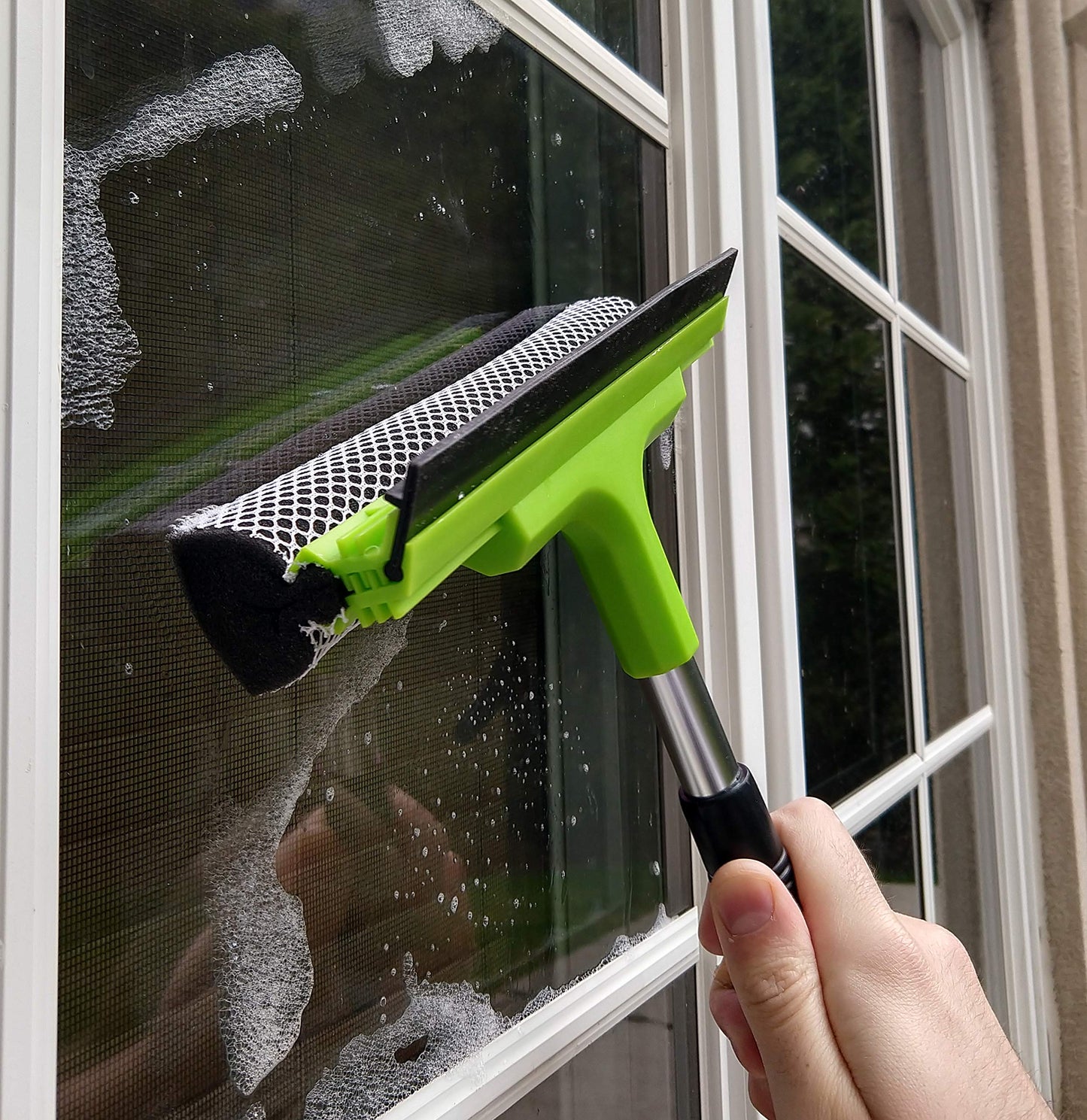 Window Squeegee Cleaning Tool | Squeegee Cleaner for Windows, Glass, Car Windshield | 2-in-1 Squeegee and Scrubber Sponge Washing Kit | Multi-Surface