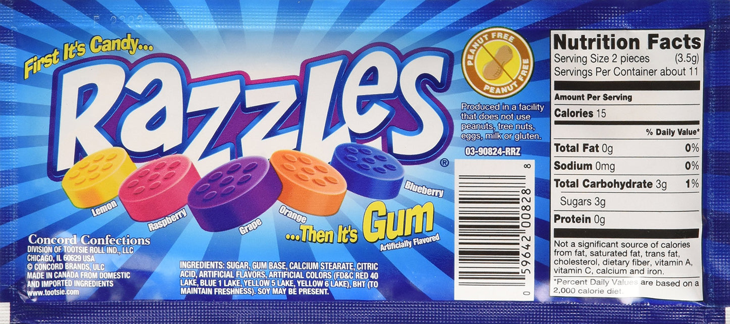 Razzles Original Candy/Gum, Box of 24 1.4-Ounce Bags