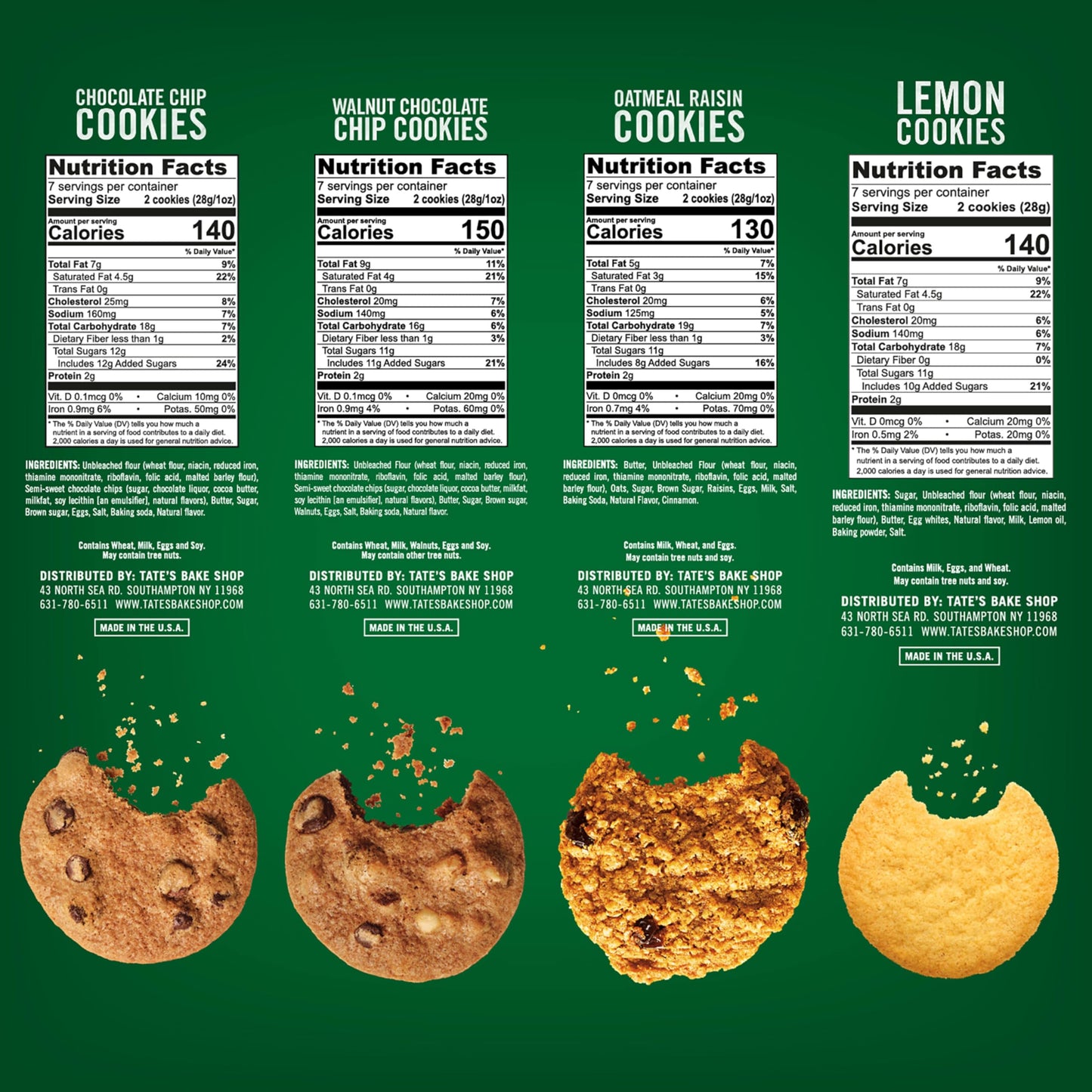 Tate's Bake Shop Cookies Variety Pack, Oatmeal Raisin Cookies, Chocolate Chip Cookies, Lemon Cookies & Chocolate Chip Walnut Cookies, 4 - 7 oz Bags