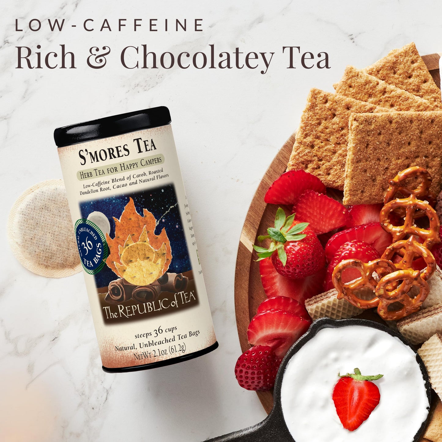 The Republic of Tea - S’mores Herbal Chocolate Tea Tin, 36 Low-Caffeine Tea Bags