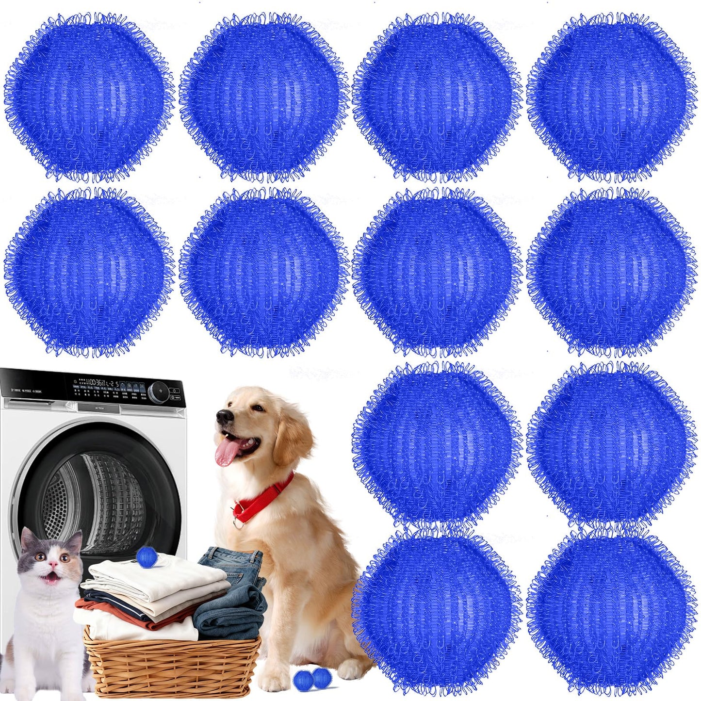 12 PCS Pet Hair Remover for Laundry, Washing Machine Fur Catcher, Effective Cat Dog Laundry Pet Hair Catcher for Clothes, Sheets, Towels, Fleece