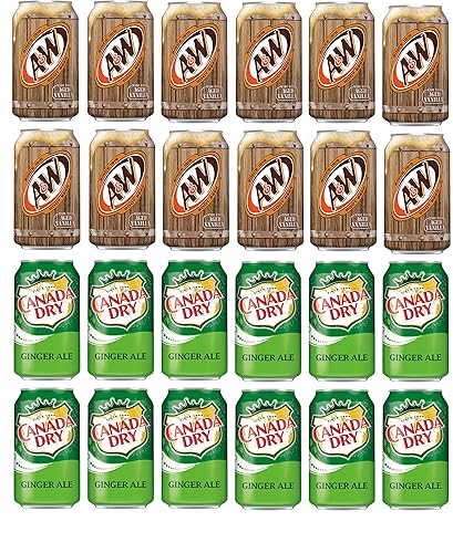 LUV-BOX Variety Soda pack , pack of 24 , 12 fl oz , A&W ROOT BEER , CANADA DRY GINGER ALE