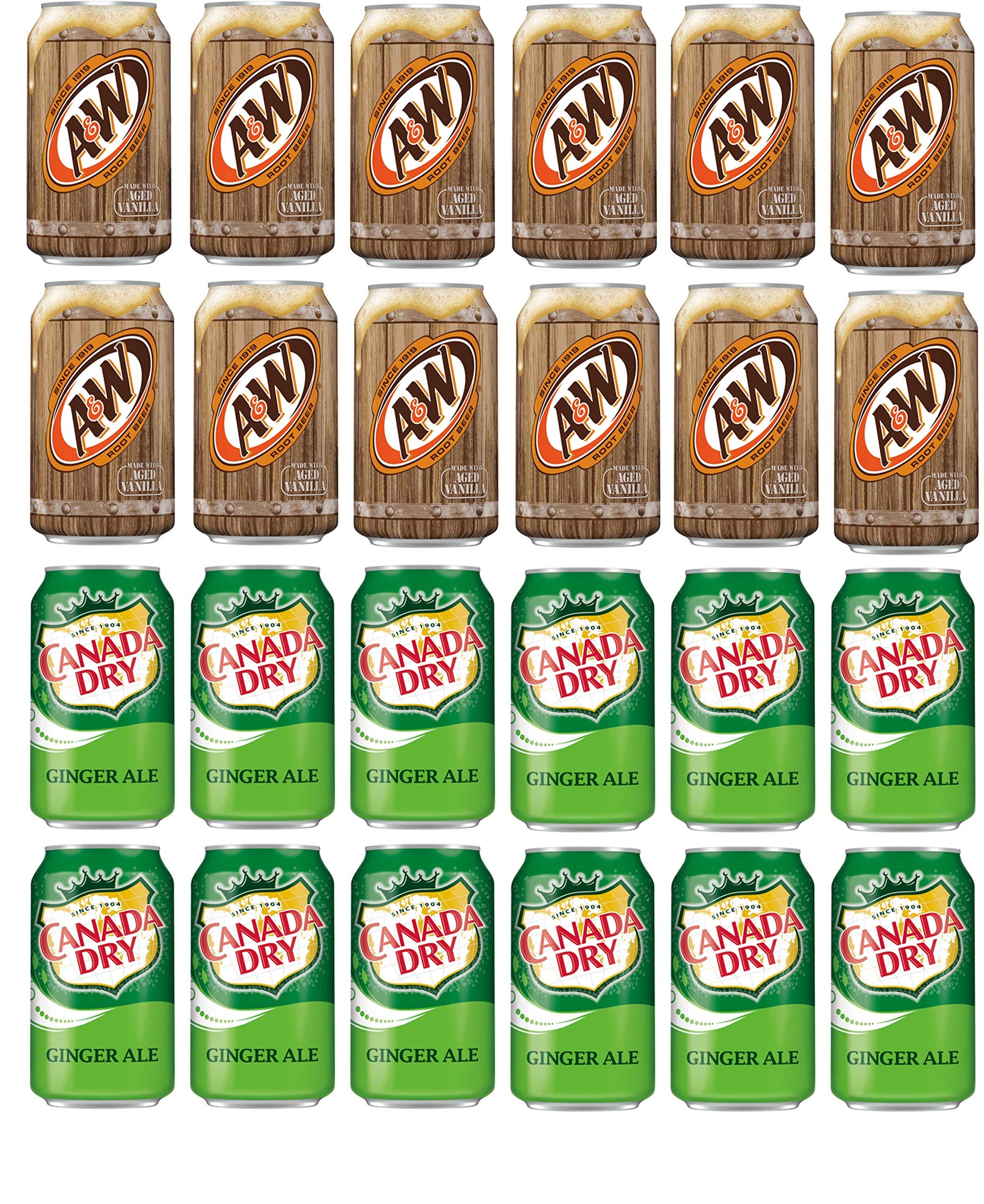 LUV-BOX Variety Soda pack , pack of 24 , 12 fl oz , A&W ROOT BEER , CANADA DRY GINGER ALE