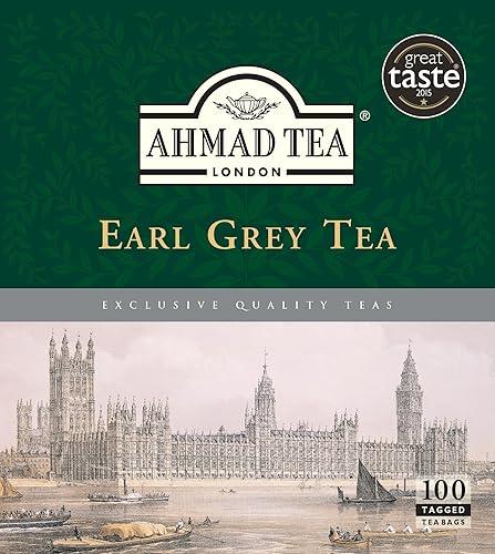 Ahmad Tea Earl Grey Tea, Tagged Teabags without envelopes, 100 Count