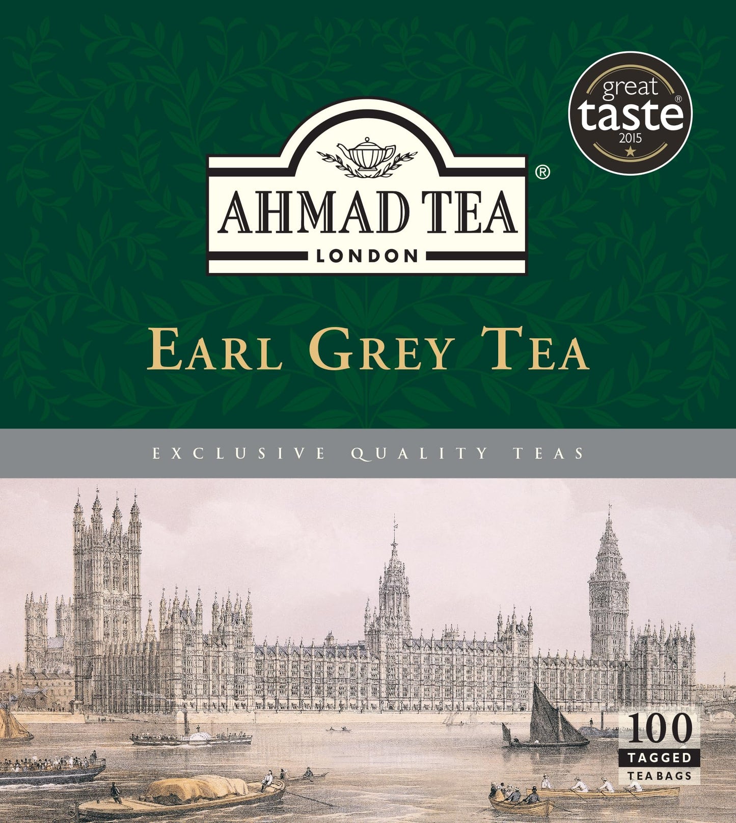 Ahmad Tea Earl Grey Tea, Tagged Teabags without envelopes, 100 Count