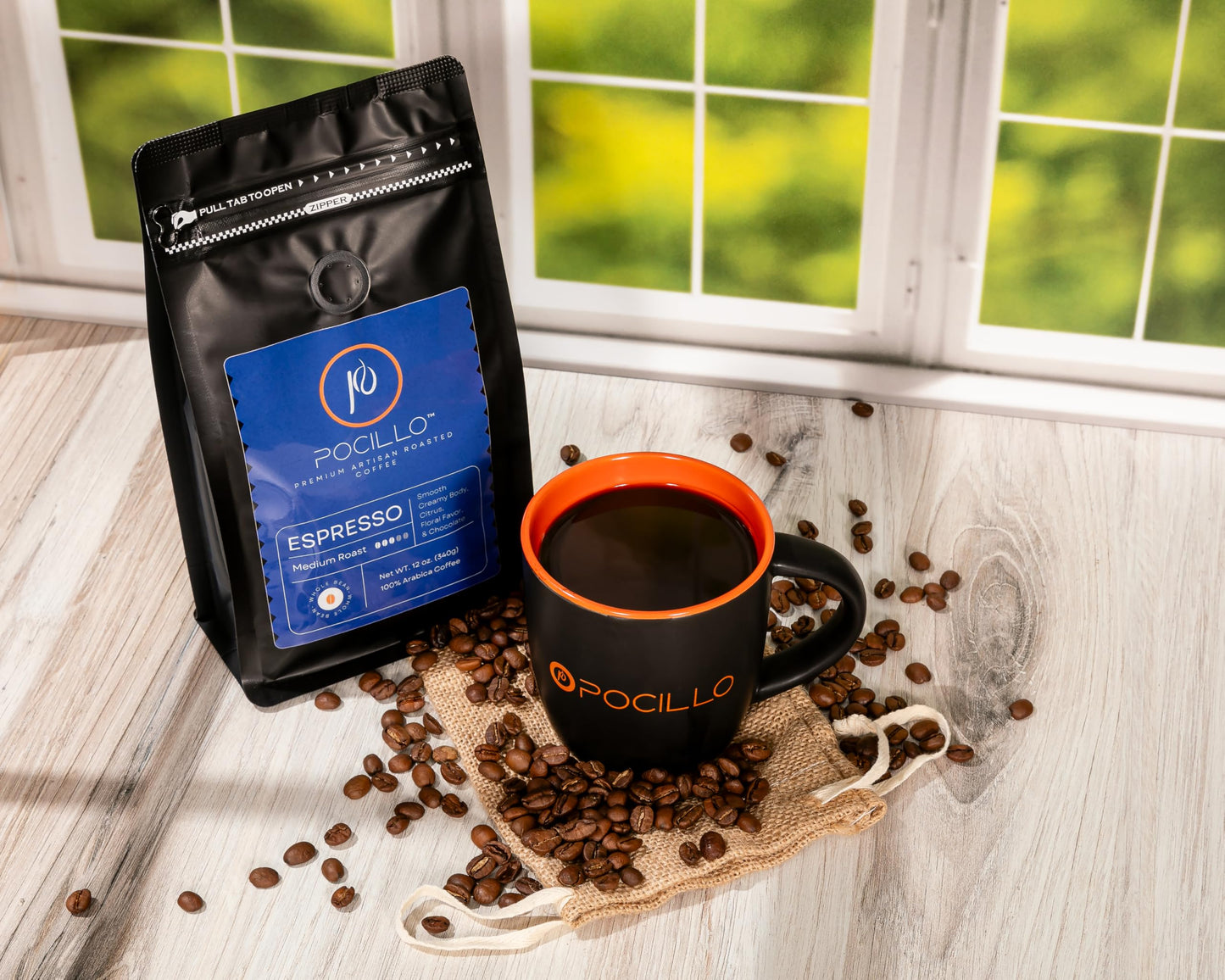Espresso Whole Bean Coffee Medium Roast, 100% Arabica | Rich Chocolate & Citrus Notes | 12 ounces Bag | Pocillo