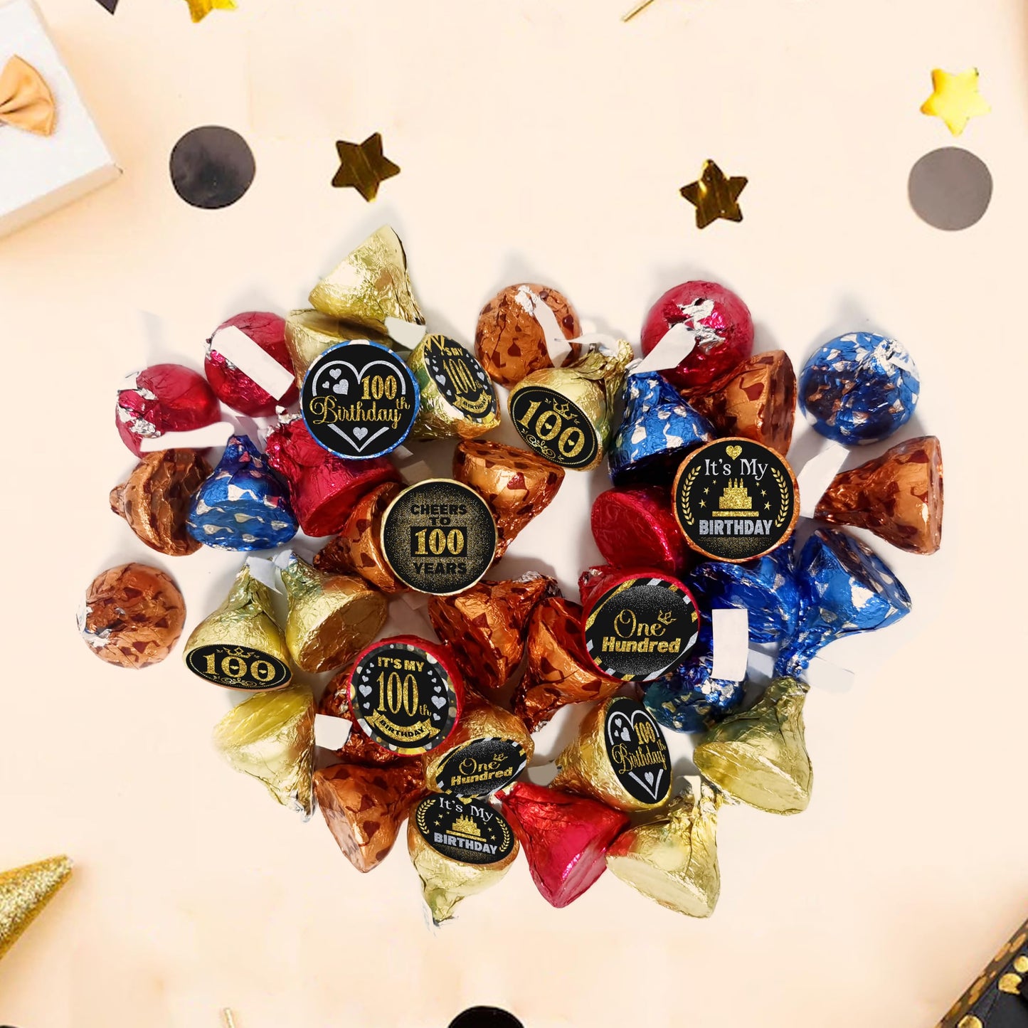 100 Years Old Round Candy Sticker - 100th Birthday Party Decor-Black Gold - Round Candy Sticker Party Favors - Labels Fit Chocolate Candy.5 Sheet