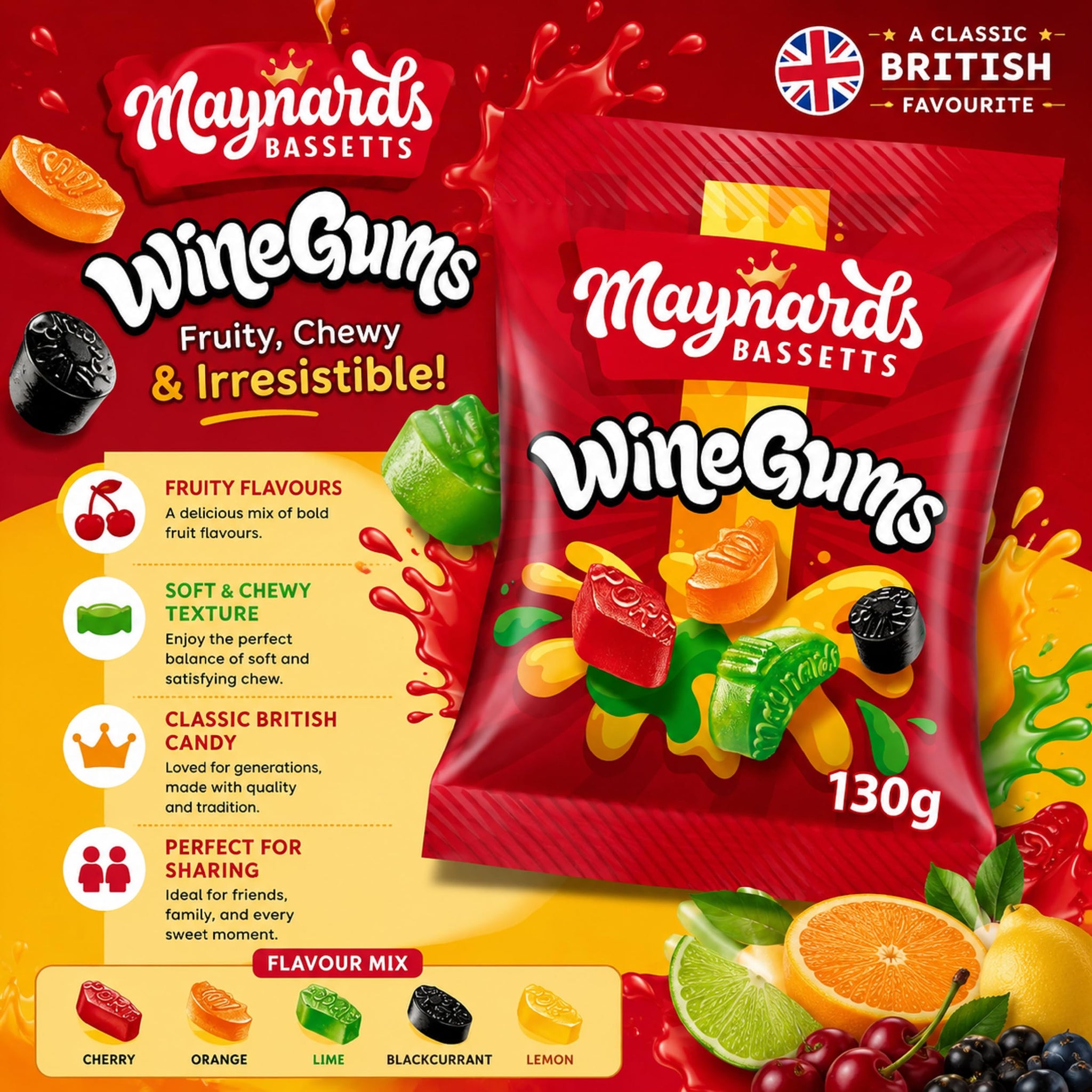 Maynards Wine Gums Bag 130g (Pack of 2)