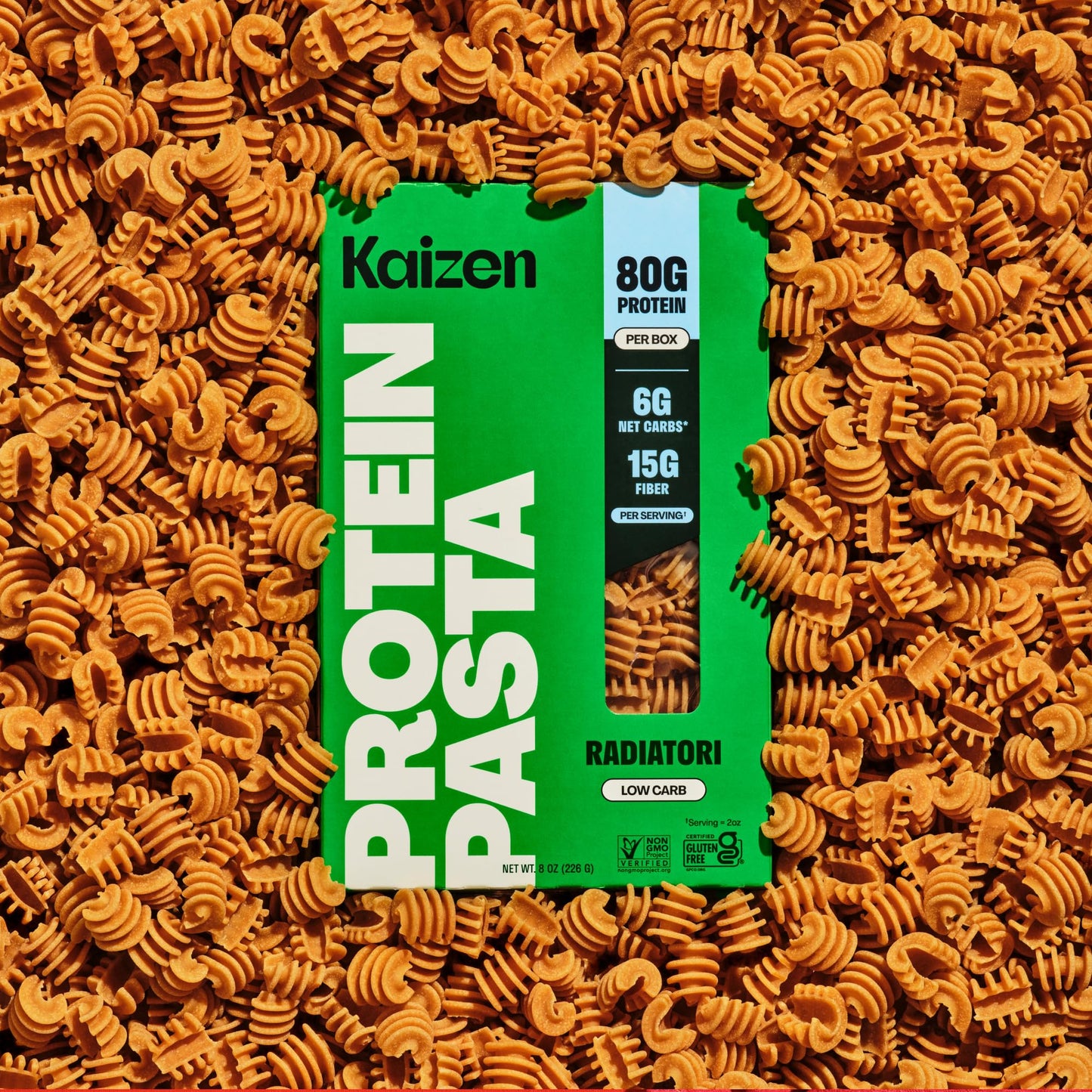 Kaizen Radiatori Protein Pasta, 20g Protein, Low Carb (6g Net Carbs), Keto-Friendly, Gluten-Free, Plant-Based Lupini Noodles, High Fiber, 8 Ounce