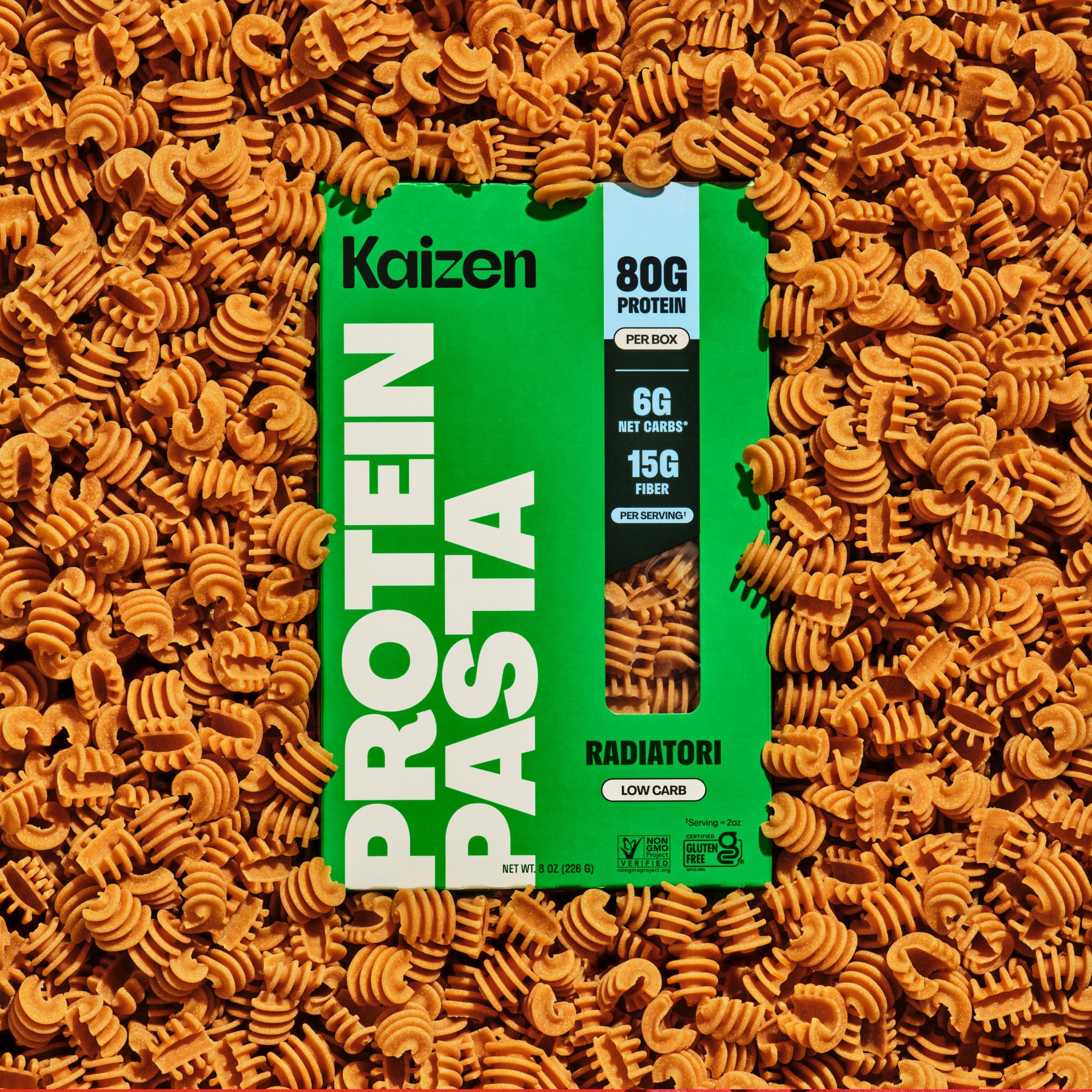 Kaizen Radiatori Protein Pasta, 20g Protein, Low Carb (6g Net Carbs), Keto-Friendly, Gluten-Free, Plant-Based Lupini Noodles, High Fiber, 8 Ounce