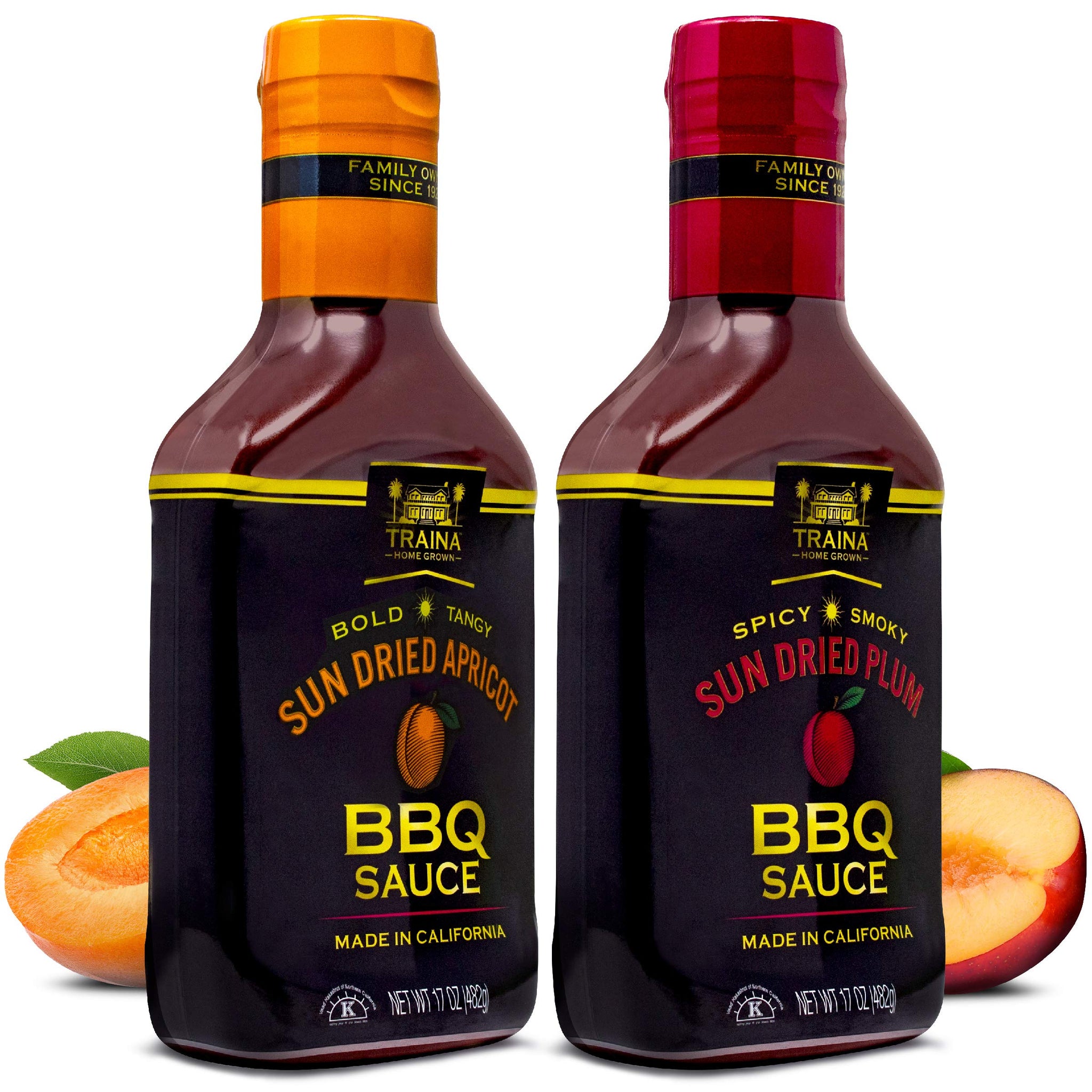 Traina Home Grown California Sun Dried Apricot and Plum Barbecue Sauce - No Corn Syrup, Bold Flavor, Packed in 17 Ounce Bottle (Pack of 2)