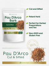 Carlyle PAU D'Arco Bark 1 lb Bag | Cut & Sifted | Vegetarian | Non-GMO, Gluten Free | Bulk Size