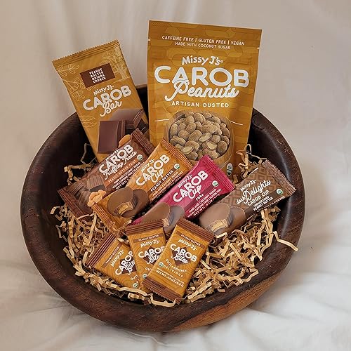 Missy J's Organic Carob Peanut Lovers Sampler pack-9 products, Vegan Gluten Free, Substitute for Chocolate, Perfect for Snacks and Treats