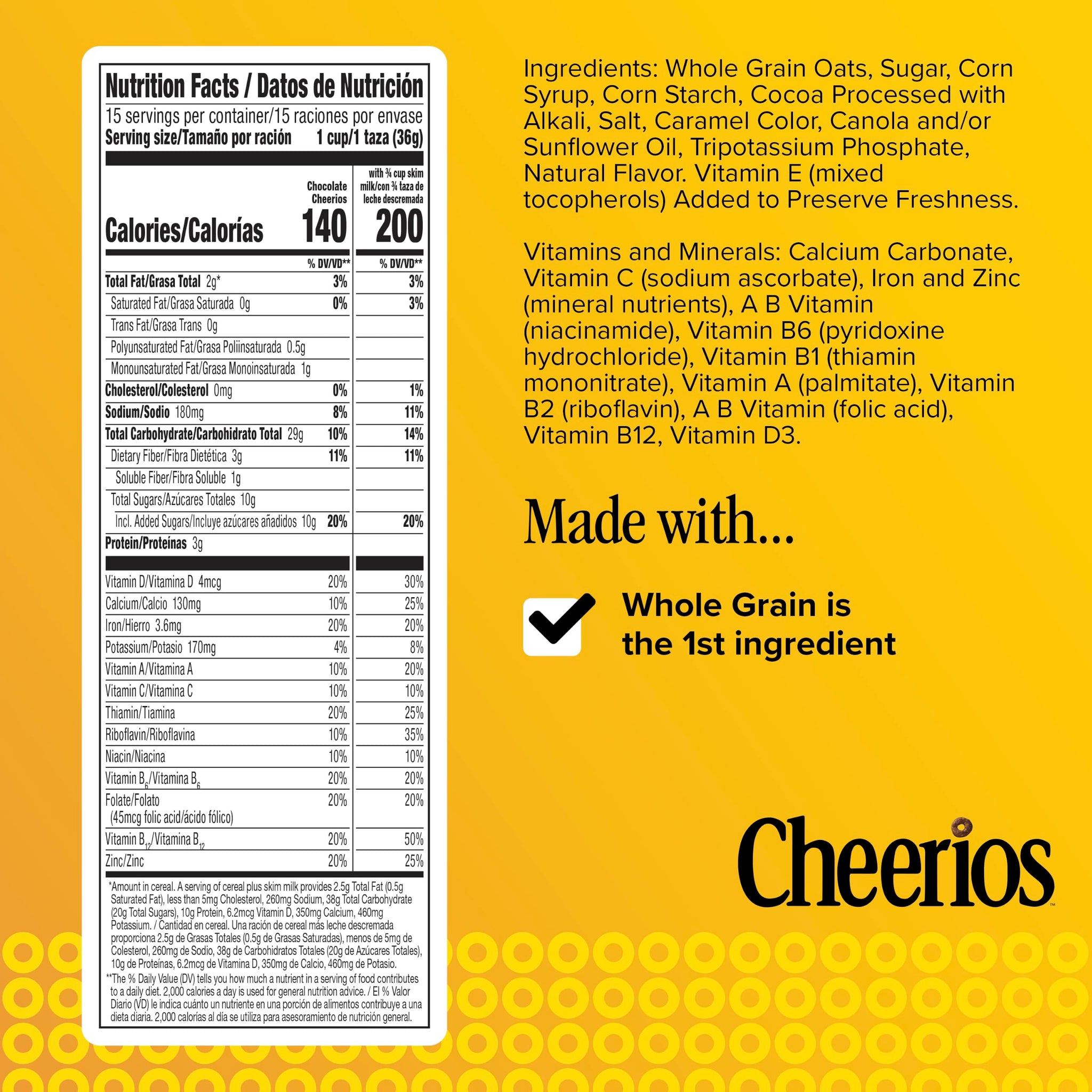 Chocolate Cheerios, Heart Healthy Gluten Free Breakfast Cereal, Made with Whole Grain Oats, Family Size, 19.2 oz
