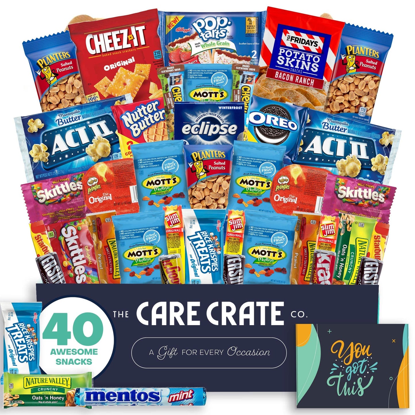Encouragement Snack Box (40 Piece Variety Gift Basket Care Package) Peanuts, Candy, Chips, Granola Bars & More - The Care Crate Co.