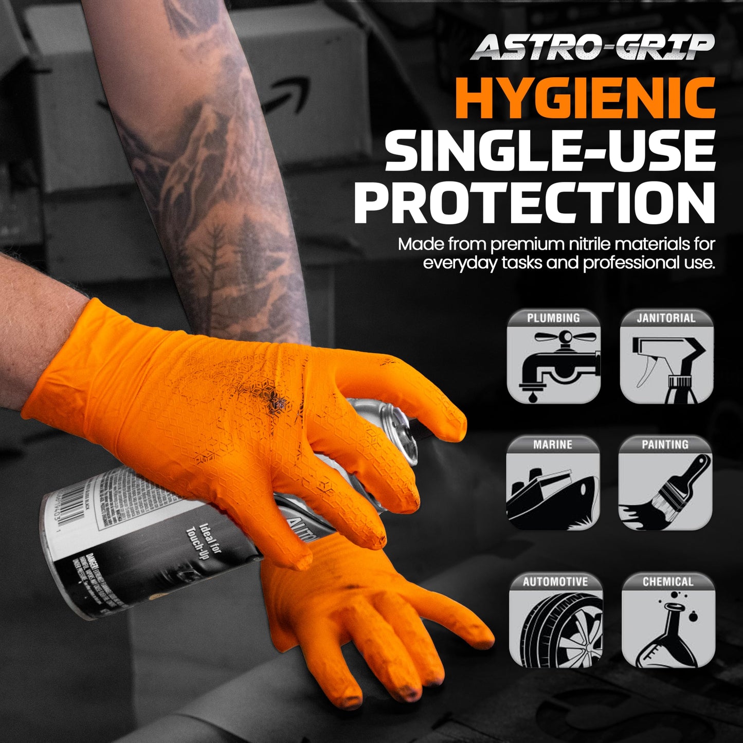 Astro Grip Powder-Free Nitrile Disposable Glove, Medium Size, Full Case (10 Boxes of 100)