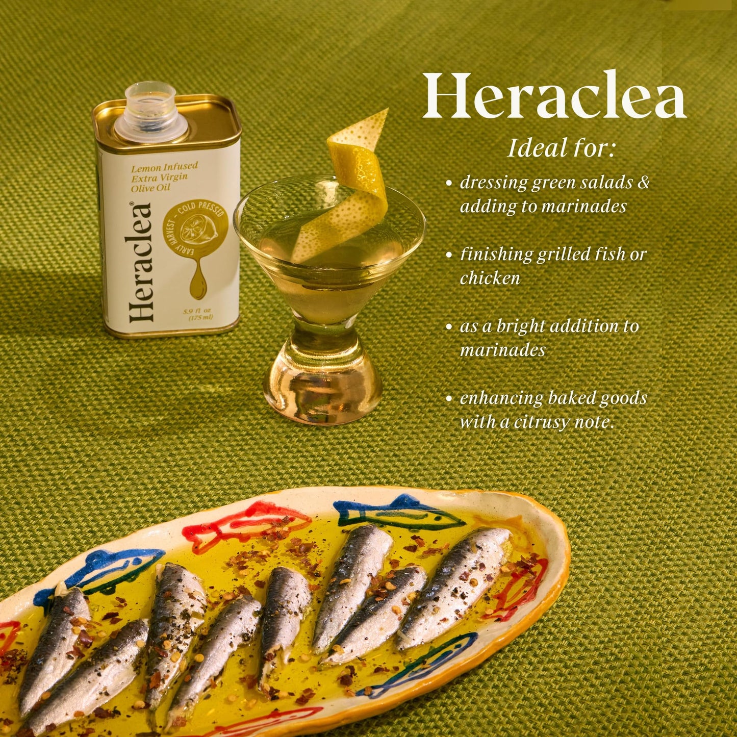 Heraclea - Lemon Infused - Extra Virgin Olive Oil - Extra Virgin - Cold Pressed - Polyphenol Rich EVOO - 5.9oz Bottle