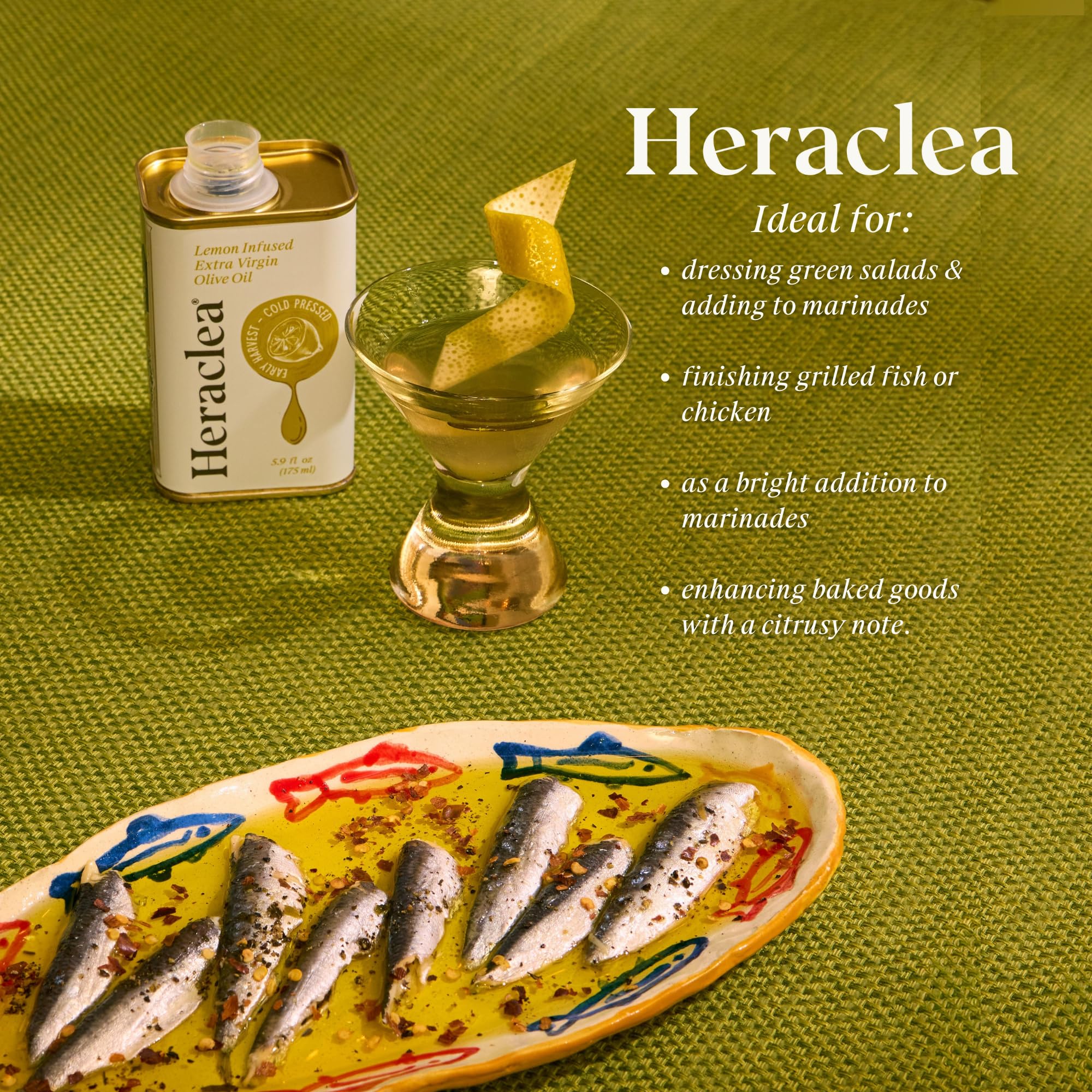 Heraclea - Lemon Infused - Extra Virgin Olive Oil - Extra Virgin - Cold Pressed - Polyphenol Rich EVOO - 5.9oz Bottle