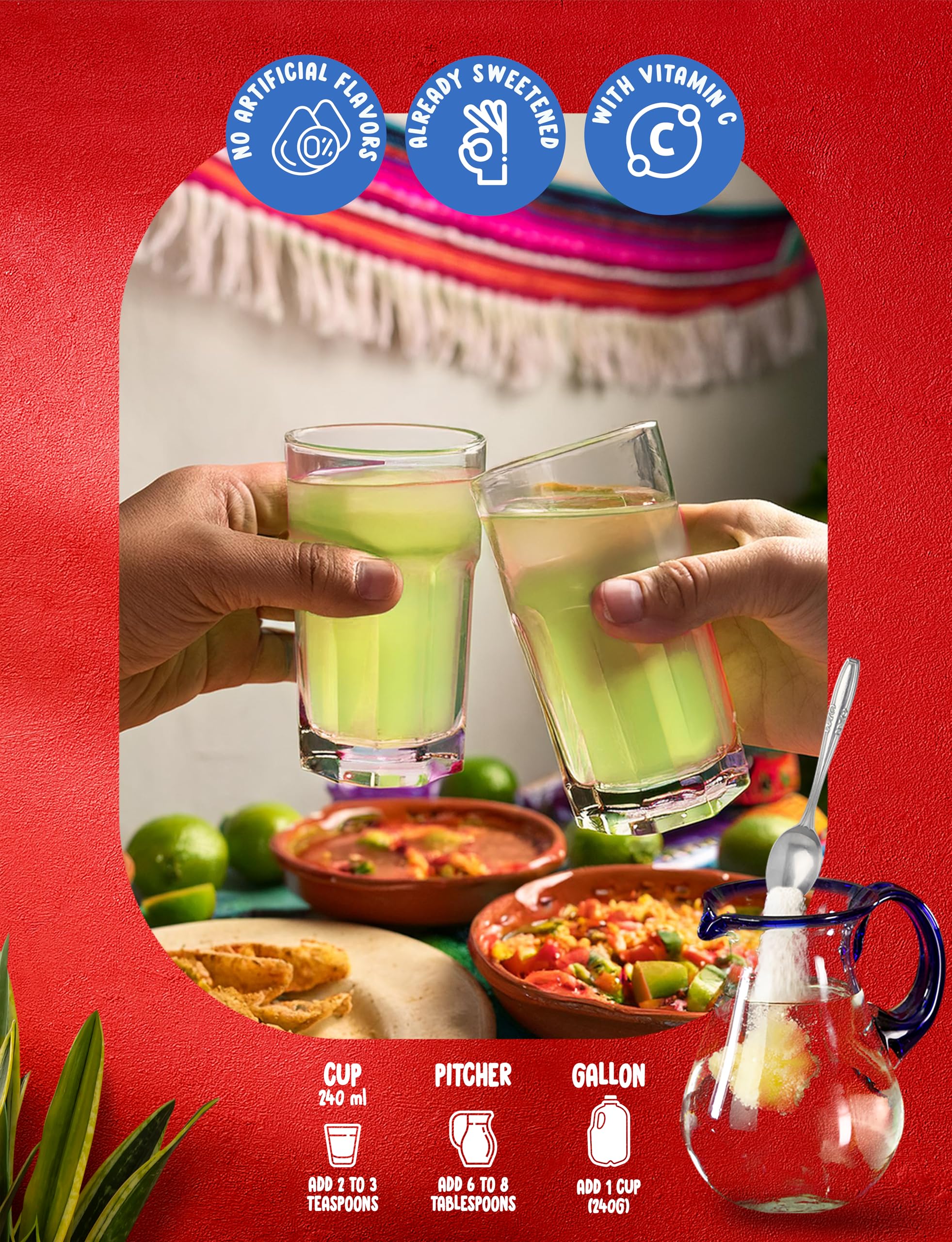 Klass Aguas Frescas Drink Mix Variety Pack - Pina Colada, Cucumber Limeade, Tropical Punch & Strawberry Watermelon - Powder Drink Mix, Water Drink Mix