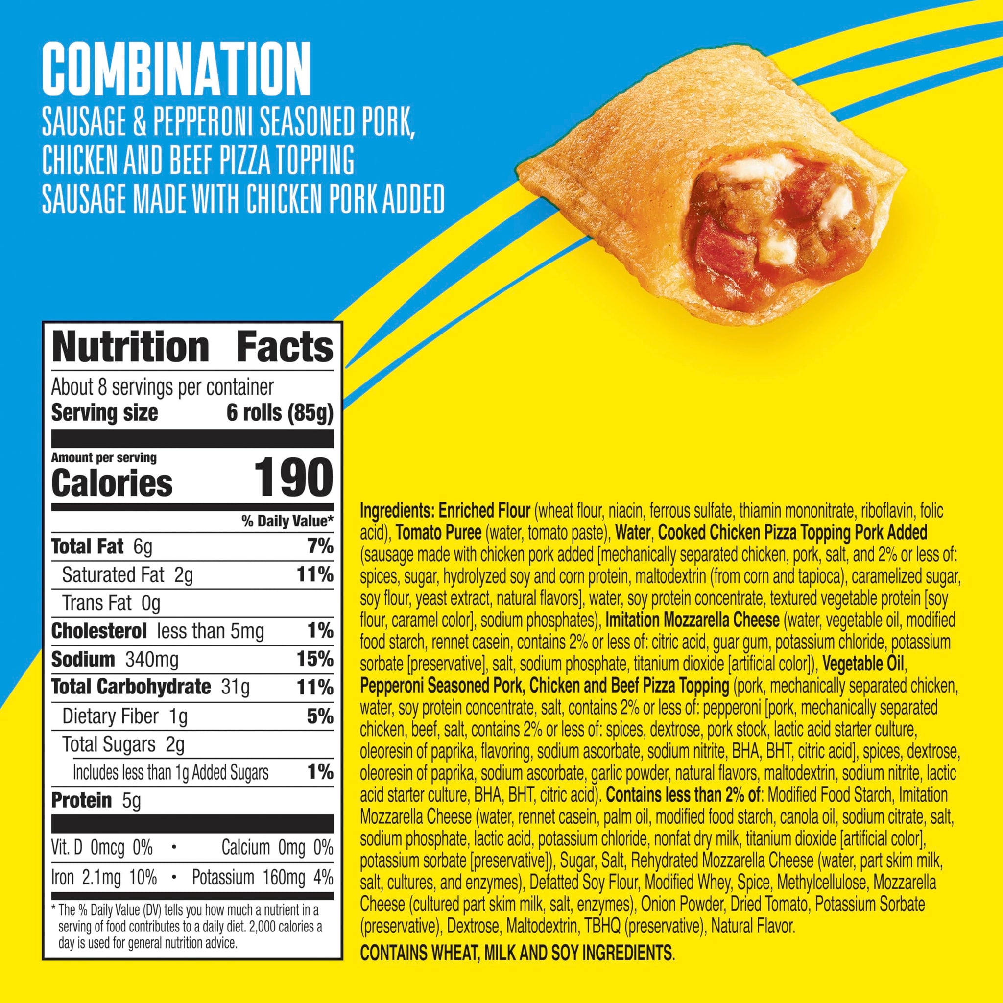 Totino's Pizza Rolls, Combination Flavored, Frozen Snacks, 50 Rolls, 24.8 oz