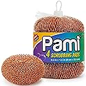PAMI Heavy Duty Non Scratch Copper Scrubbers for Pots and Pans, Copper Wool Scrubber, Reusable Scouring Pads, Pack of 4