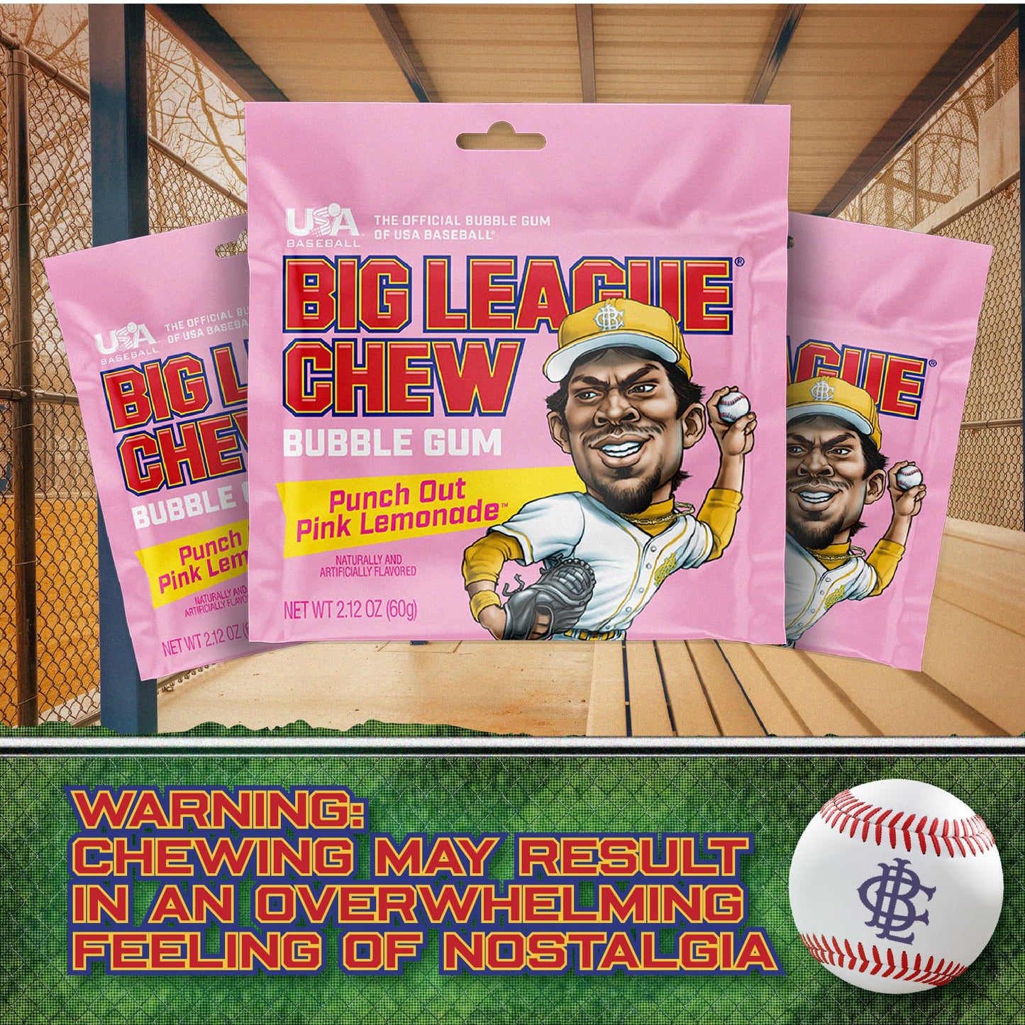 Big League Chew Pink Lemonade Bubble Gum 3-Pack - 2.12oz Packets - Pink Lemonade Baseball Gum - Big League Chew Baseball Candy Set for Treats, Party
