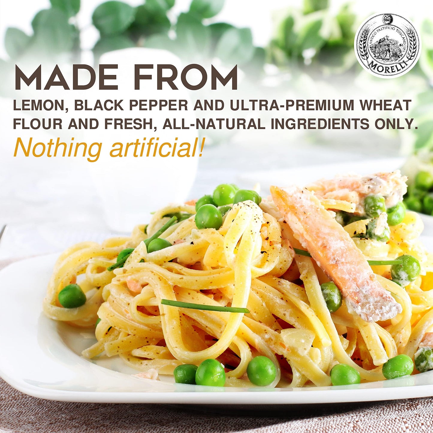 Morelli Lemon Pepper Linguine Pasta with Wheat Germ - Imported Linguine Organic Pasta from Italy - Naturally Flavored, Made in Italy - 8.8 oz (Pack