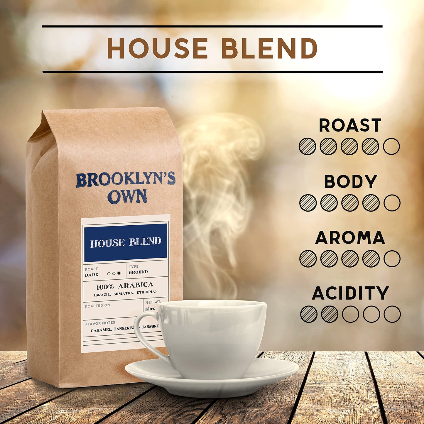 Brooklyn's Own Dark Roast House Blend Ground Coffee - 100% Arabica From Brazil, Sumatra and Ethiopia (2 LB)